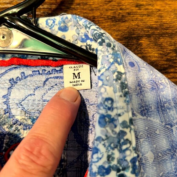 Robert Graham Blue & White Paisley/Floral Jacquard 100% Cotton Button-Up SZ Med - Picture 3 of 8